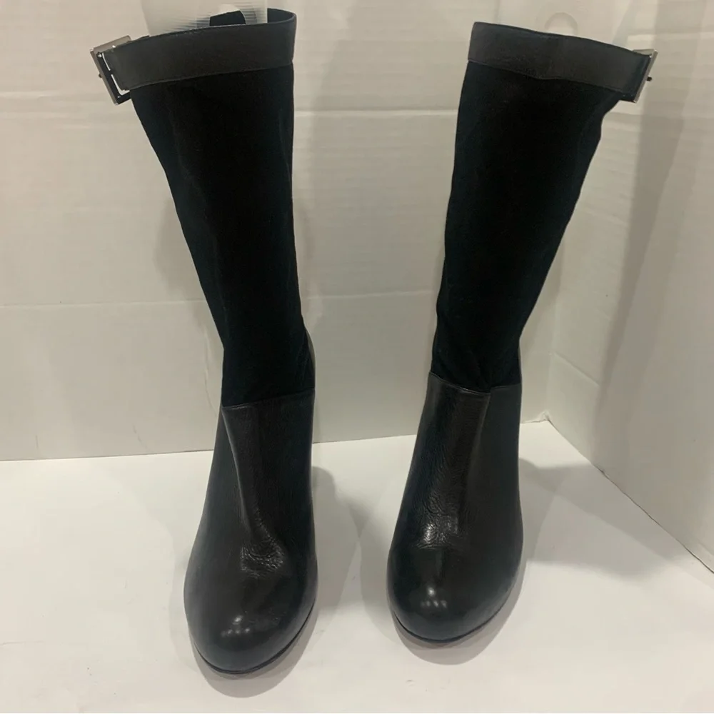 RACHEL ZOE size 11 mid calf height black leather and suede boot buckle detail - Picture 5 of 16